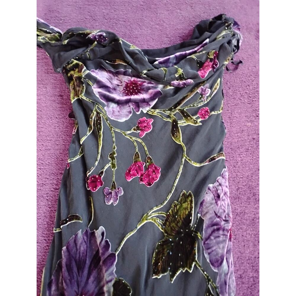 Vintage Women's Size 6 Cache Floral Beaded Dress Full Length Black Silk? Velvet - Picture 3 of 10